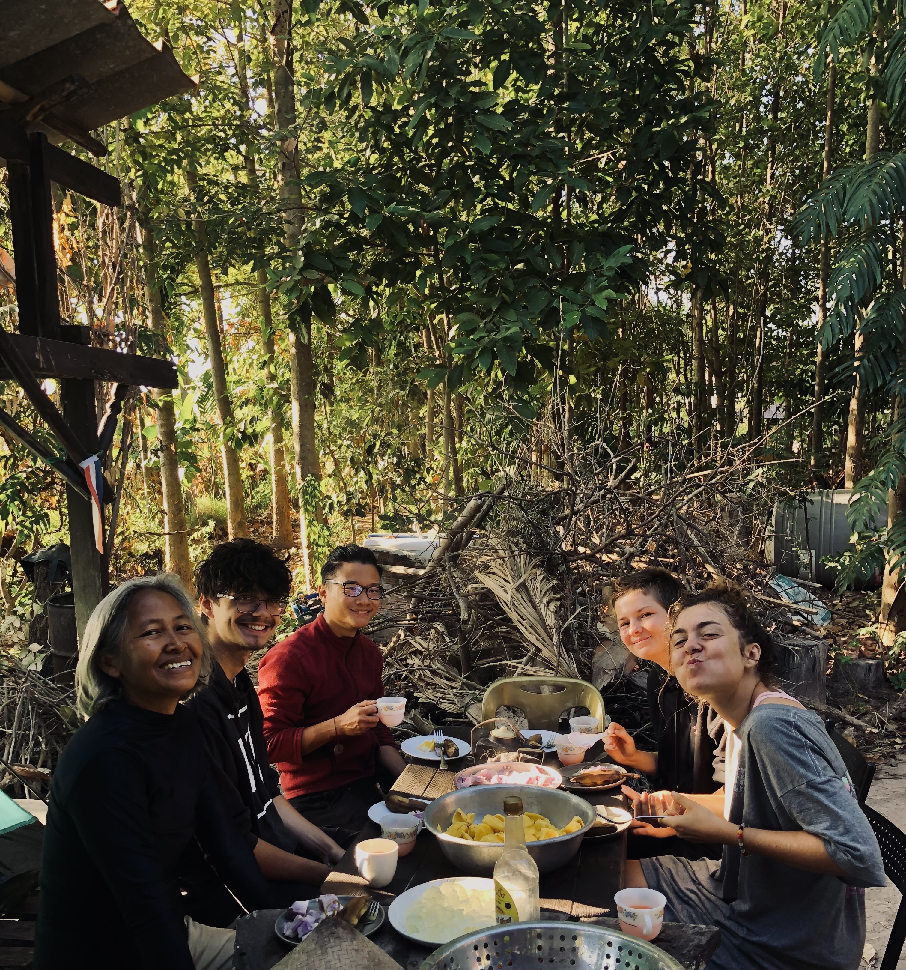 Volunteers having a meal